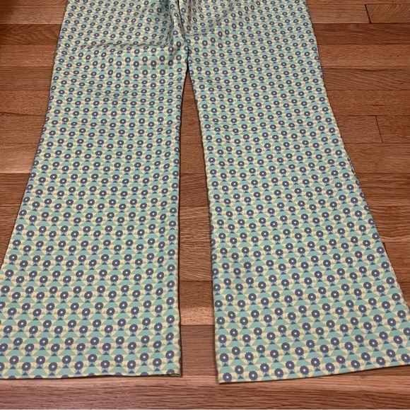 Zara Yellow Green Printed Flare Pants Bottoms S - Picture 8 of 11